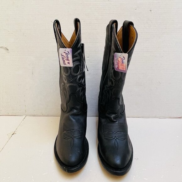 Tony Lama Segar Western Black Leather US Cowboy Boots Mens 8.5 D Rodeo Festival - Picture 2 of 9